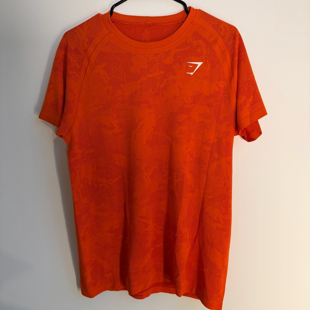 Gymshark Men’s Bright Orange Performance Tee with Subtle Camo
